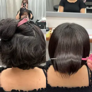 ミディアム パーマ 艶カラー／縮毛矯正 ／kana‎🤍のヘアスタイル