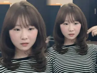 ミディアム 顔まわりレイヤー/諒 オリーブカラー/天神のヘアスタイル