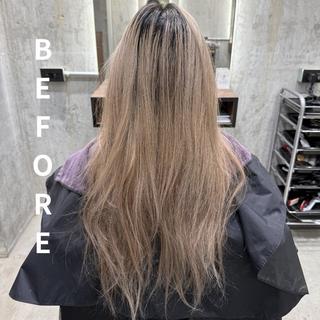 ロング カラー ミルクティー& レイヤーRIKUTOのヘアスタイル