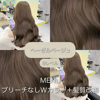ロング カラー ブリーチ縮毛矯正飛我 透けオリーブ淡色🫧のヘアスタイル