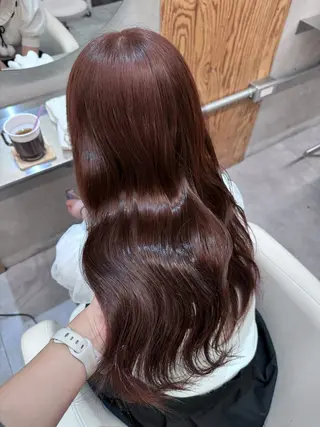 ロング カラー 縮毛矯正/暖色カラー ピンクベージュのヘアスタイル