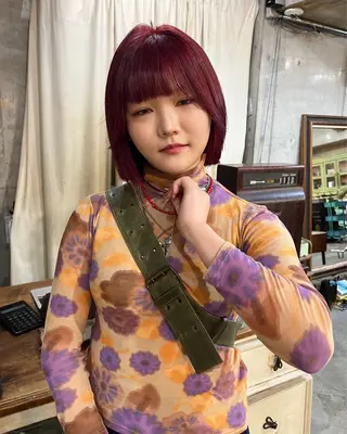 ミディアム カラー パーマ ヘアアレンジ キッズ デザインパーマ メンズカット 郁美のヘアスタイル