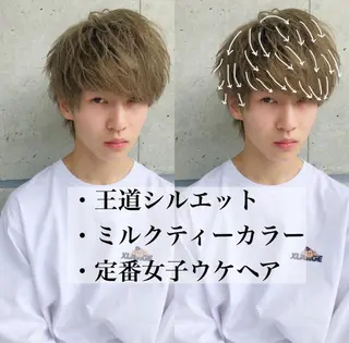 ショート カラー メンズ センターパート/毛 流れ/パーマ特化のヘアスタイル