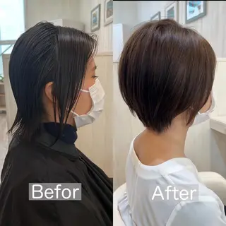 ショート カラー 佐藤史哉* 韓国レイヤー赤み除去のヘアスタイル