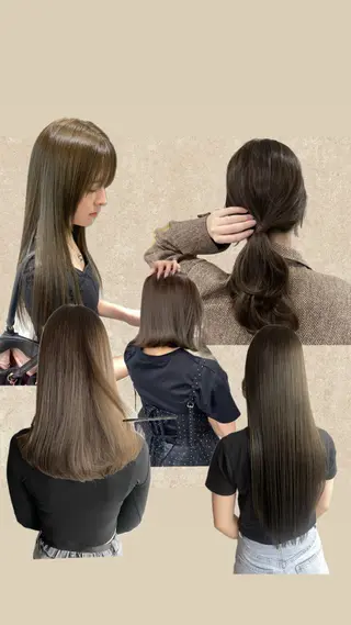ミディアム 透明感オリーブ🫒/ ブリーチなしWカラーのヘアスタイル