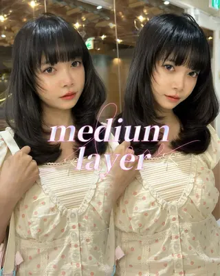 ミディアム hiyori🎀 トレンドレイヤーのヘアスタイル