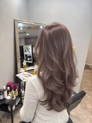 セミロング カラー 髪質改善カラー韓国風 レイヤーtudaのヘアスタイル