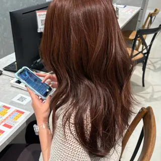 セミロング カラー 小顔カット🎀 暖色カラー🍒のヘアスタイル