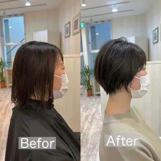 ショート カラー 佐藤史哉* 韓国レイヤー赤み除去のヘアスタイル