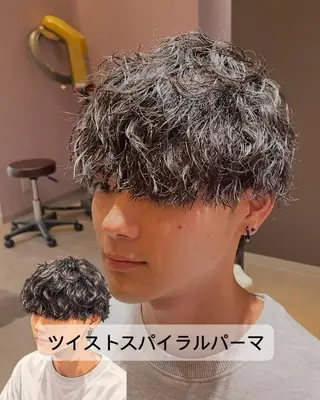 ミディアム パーマ メンズ 【水素カラー/メンズ 】Lee布施/純平のヘアスタイル