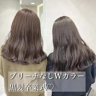 ミディアム 透明感オリーブ🫒/ ブリーチなしWカラーのヘアスタイル