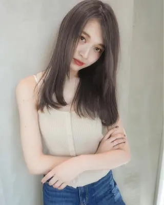 セミロング カラー レイヤー べージュ 白石研太のヘアスタイル