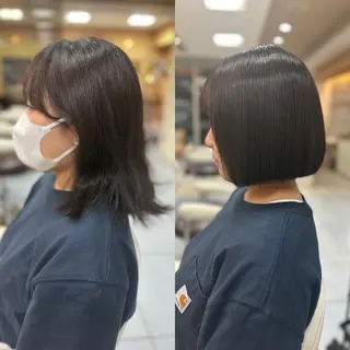 ミディアム パーマ 髪質改善/縮毛矯正 /レイヤーカット岡部のヘアスタイル