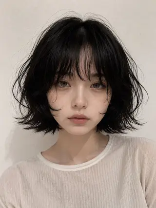ミディアム パーマ ベージュ/ブラウン 透明感カラー🍑のヘアスタイル