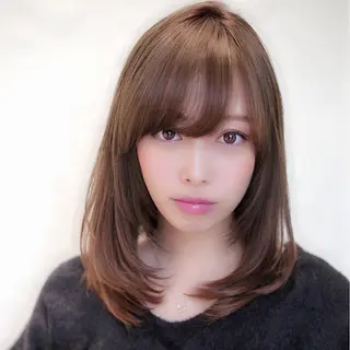 ミディアム カラー パーマ Soleria 田中慎一のヘアスタイル