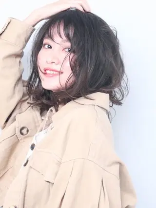 ミディアム パーマ カラー ヘアアレンジ 心斎橋/難波ショート 白髪ぼかし 中尾のヘアスタイル