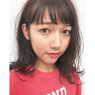 ミディアム カラー IKU顔周りレイヤー /ボブ/透明感カラーのヘアスタイル