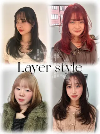 ロング カラー ひかりダブルカラー/ レイヤー/ボブパーマのヘアスタイル