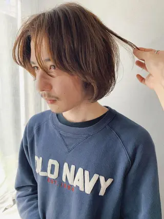 ショート カラー メンズ ボブパーマコテ巻き風 パーマNo1深江秀平のヘアスタイル