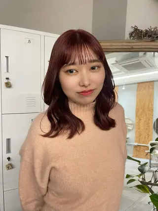 カラー 縮毛矯正/暖色カラー ピンクベージュのヘアスタイル