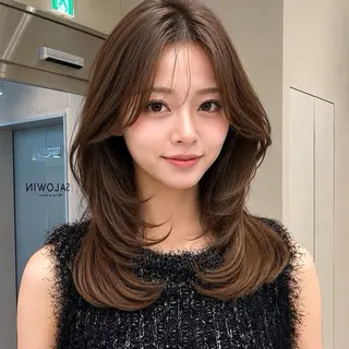 セミロング カラー 新宿/レイヤーカット 髪質改善/小顔見せのヘアスタイル