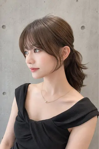 ミディアム カラー パーマ ヘアアレンジ 透明感カラー レイヤー/コウスケのヘアスタイル