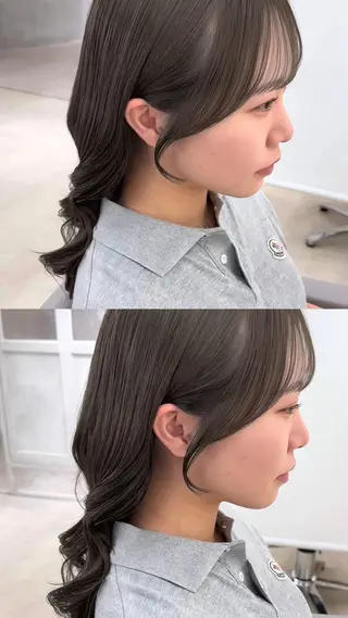 セミロング カラー むく/顔周りカット/ ブリーチなしwカラーのヘアスタイル