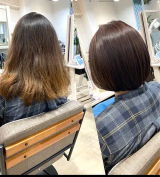 ミディアム カラー パーマ 饒平名 知也のヘアスタイル