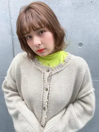 ミディアム カラー レイヤーカット☆顔ま わりカット*田村りおのヘアスタイル