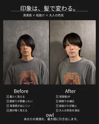 ミディアム パーマ メンズ 【フェザーパーマ】 【縮毛矯正】鶴田文のヘアスタイル