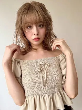 ミディアム カラー パーマ Hair&Make EARTHのヘアスタイル