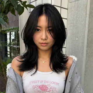 セミロング ハイトーン/レイヤー カット/TAKEのヘアスタイル