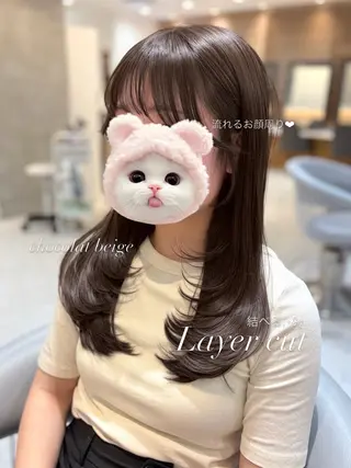 セミロング カラー ヘアセット/レイヤー 赤み消し/はるかのヘアスタイル