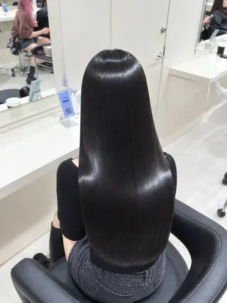 ロング 縮毛矯正× ブルーブラック/池袋のヘアスタイル