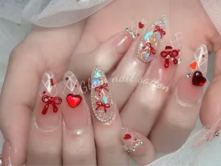 ネイル エツメ💅 長さ出し🎀デザインのネイルデザイン