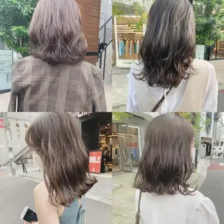 ミディアム カラー マツエク・マツパ ハイトーンボブ 前田 表参道　グレージュのヘアスタイル