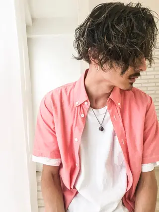 ミディアム カラー パーマ メンズ Beach 代表 KENTAのヘアスタイル