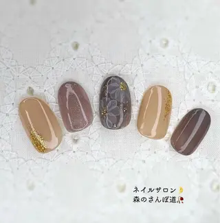 ネイル ショートネイル 森のさんぽ道のネイルデザイン