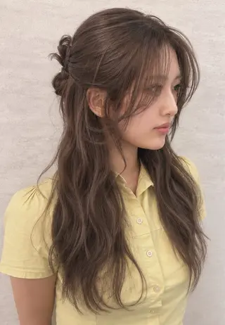 ロング カラー ヘアアレンジ JUNO韓国ヘア MIAN.⋆𝜗𝜚のヘアスタイル