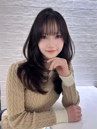 セミロング カラー 銀座/韓国レイヤー/ 艶カラー🍓原田侑依のヘアスタイル