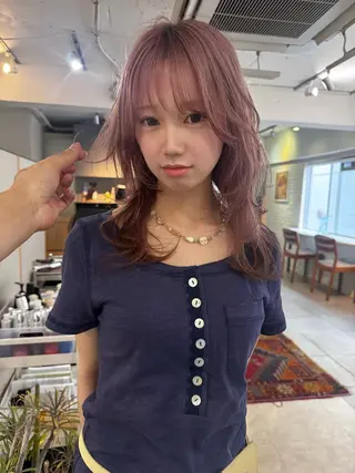 セミロング カラー 縮毛矯正特化型美容師 名古屋LORENハダのヘアスタイル