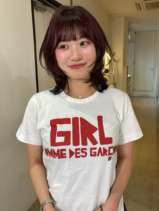 ミディアム カラー mizuki/ピンク ベージュ.レイヤーのヘアスタイル