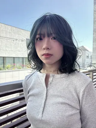 ミディアム ブリーチ🌟レイヤー 縮毛矯正/青木華音のヘアスタイル