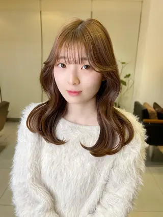 セミロング カラー 🤎韓国ヘア ベージュ まゆか🤎のヘアスタイル