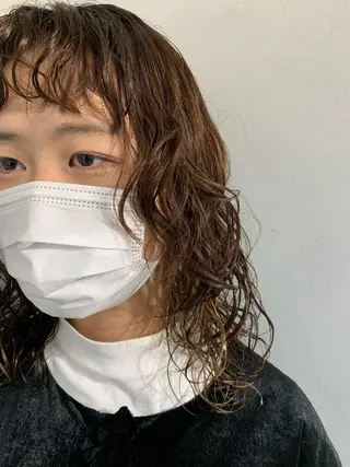 セミロング パーマ ボブパーマコテ巻き風 パーマNo1深江秀平のヘアスタイル