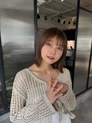 ミディアム カラー ボブ/地毛風縮毛矯正 茉青🤍新宿代々木のヘアスタイル