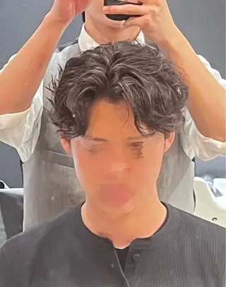 ミディアム パーマ メンズ 濵田 蘭のヘアスタイル