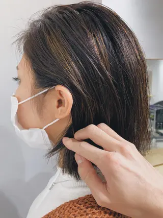ミディアム カラー ヘアアレンジ ボブパーマコテ巻き風 パーマNo1深江秀平のヘアスタイル