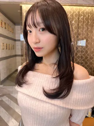 ミディアム カラー 🤍レイヤー/ 縮毛矯正🖤菊池瑛士のヘアスタイル