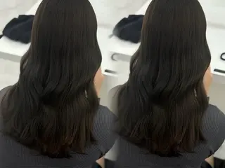 ロング 顔まわりレイヤー/諒 オリーブカラー/天神のヘアスタイル
